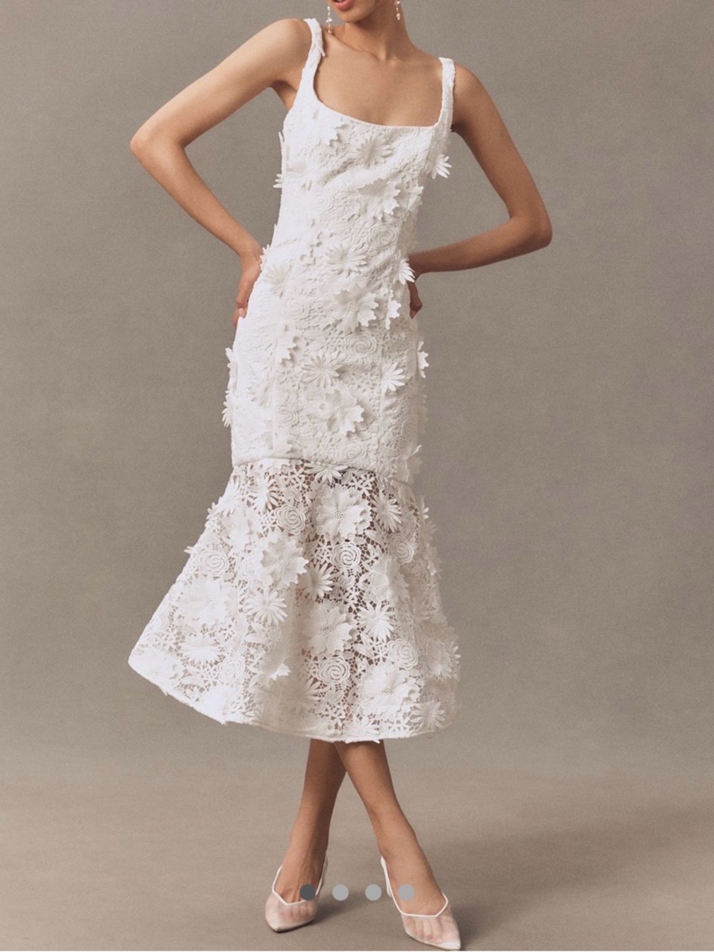 Bardot Marico White Midi Dress Bodice Square Neckline, 3D Lace, US Sz 12
